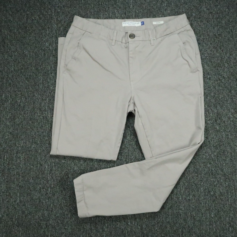 Peter Manning Pants Mens 33x26 Gray Chino Slim Flat Front Trouser